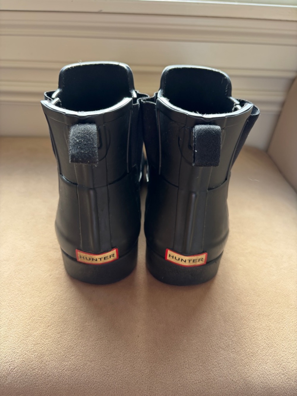 Hunter Black Short Pull-On Rain Boots with Heel Logo